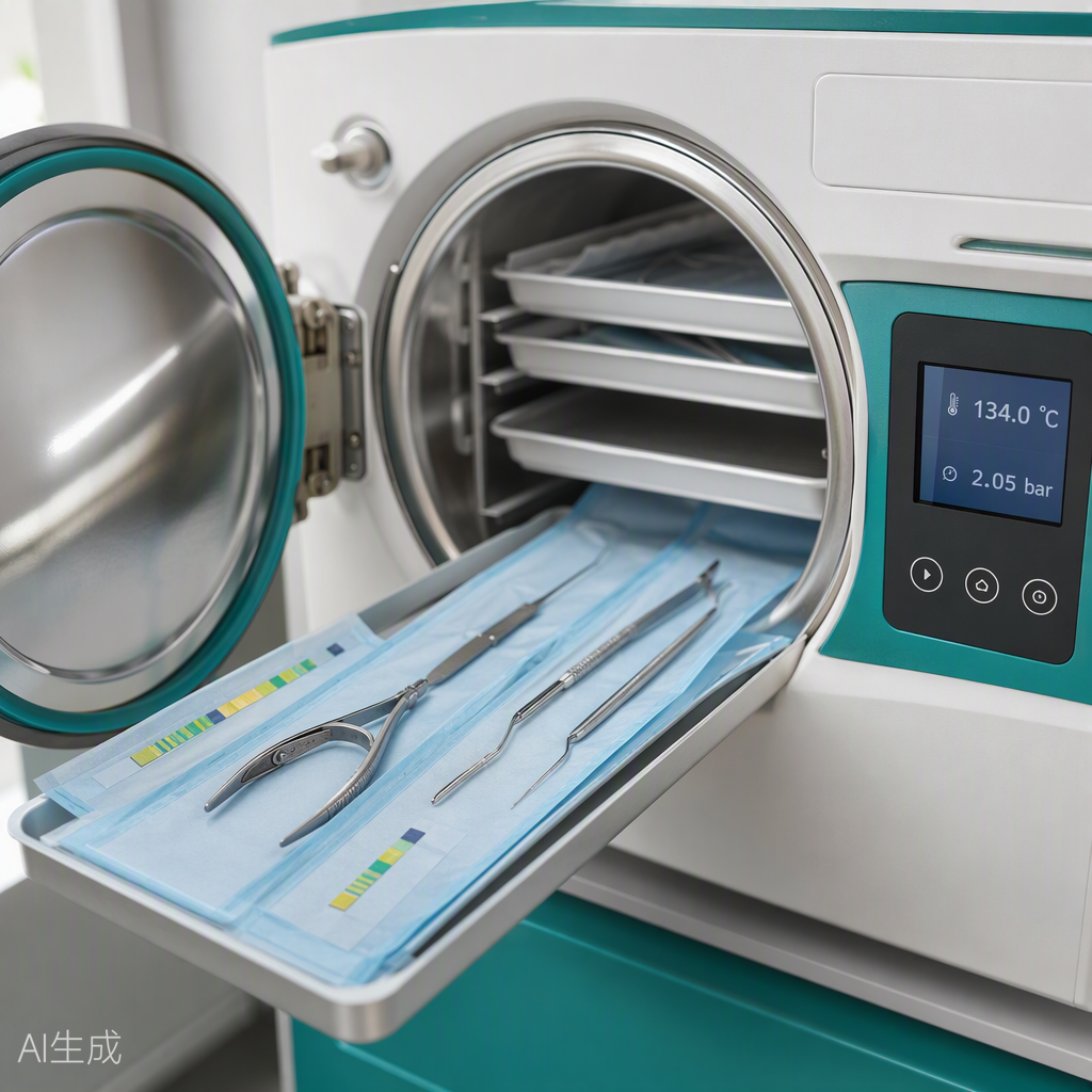 Autoclave Clase B con instrumental quirúrgico esterilizado en clínica PODOLUX